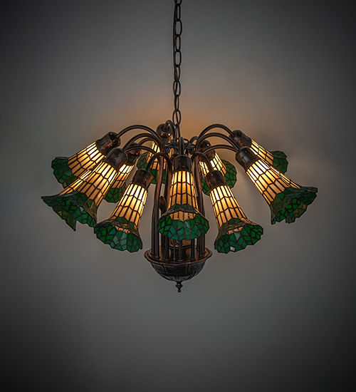 Meyda 24" Wide Stained Glass Pond Lily 12 Light Chandelier