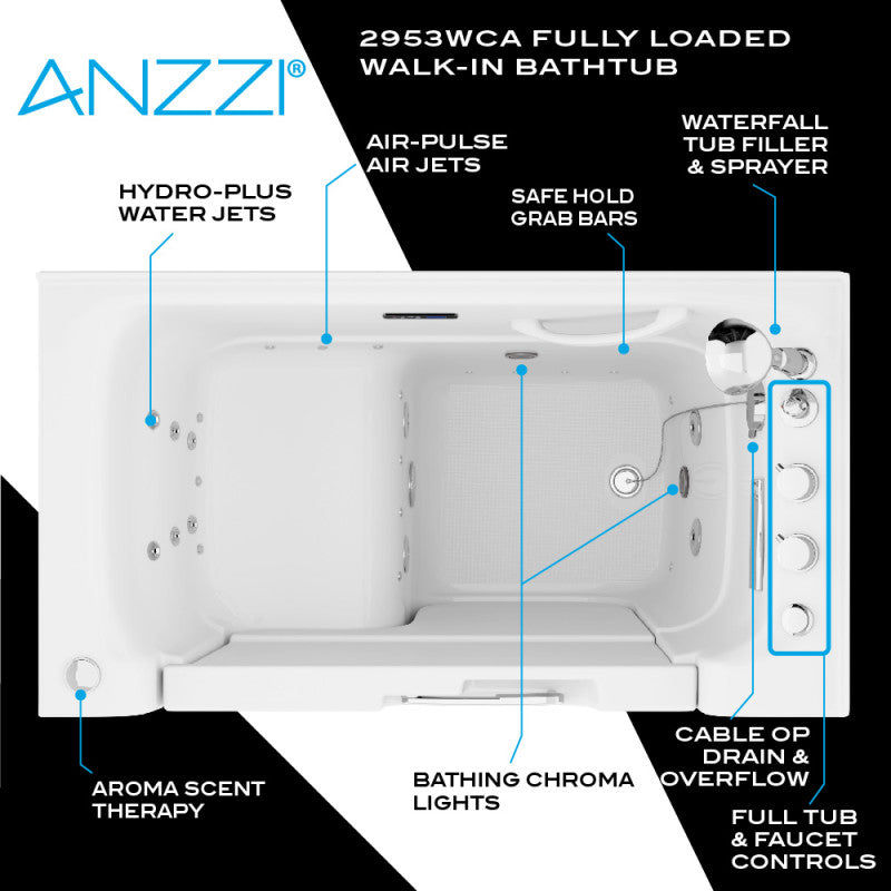Thumbnail: ANZZI Left Drain FULLY LOADED Wheelchair Access Walk-in Tub w/ Air &
