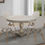 Thumbnail: 42 Inch Handcrafted Mango Wood Dining Table, Pedestal Base, Round Molded Top, Wa