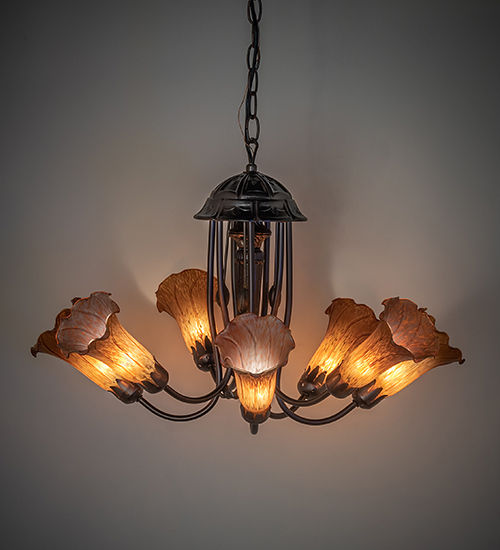 Meyda 24" Wide Amber Tiffany Pond Lily 7 Light Chandelier