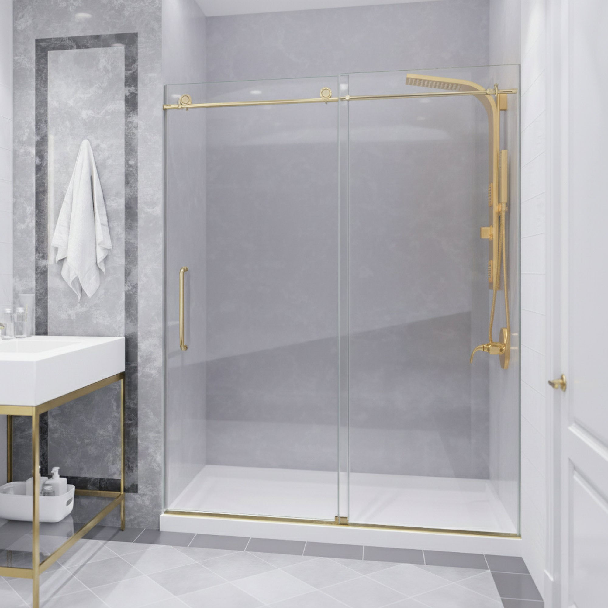 Madam Series 60" by 76" Frameless Sliding Shower Door — SD-AZ13-02BN-D2