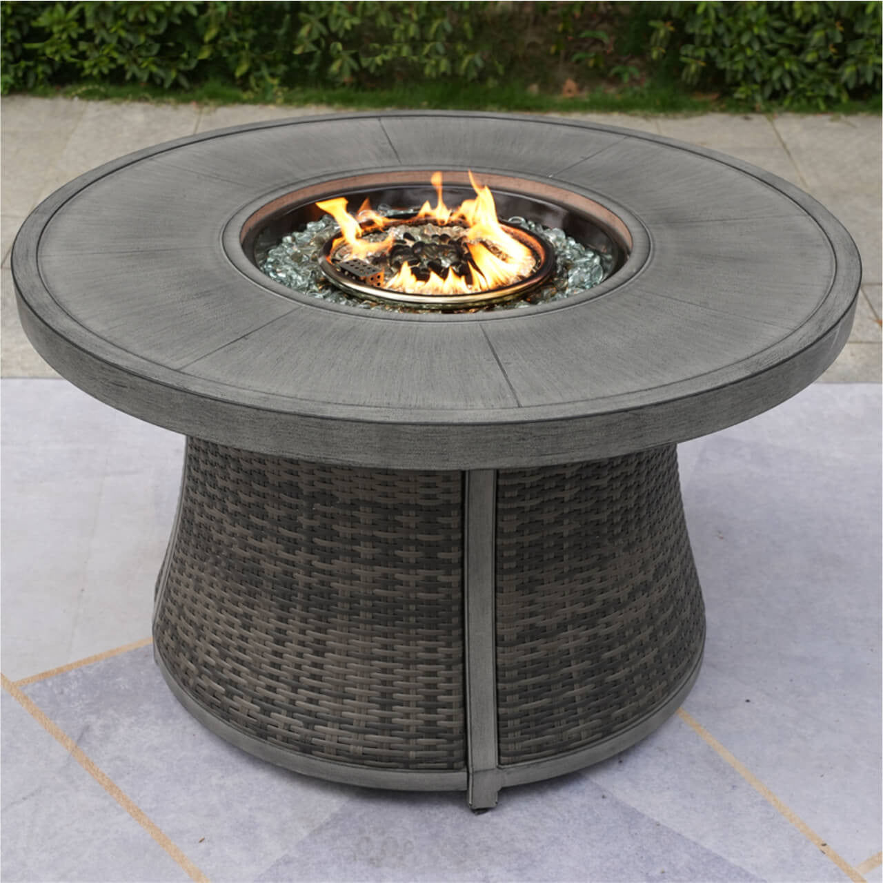 Direct Wicker Aluminum Round Propane Fire Pit Table with Hidden Fuel Tank