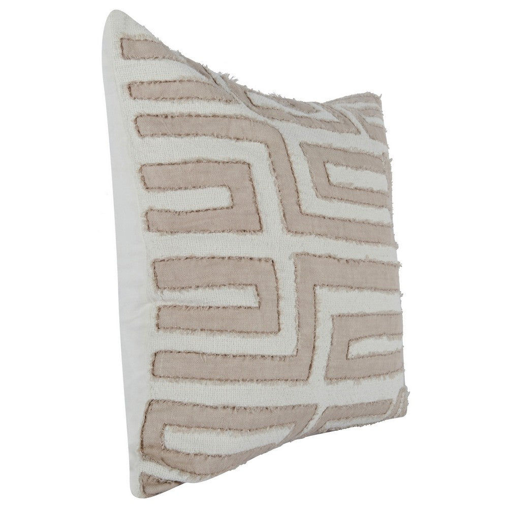 BENZARA 22 x 22 Throw Pillow, Hand Stitched Applique and Hidden Zipper, Ivory Be