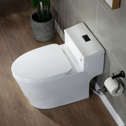 Thumbnail: WoodBridge T-0018 White Dual Flush Elongated One Piece Modern Toilet With Soft C
