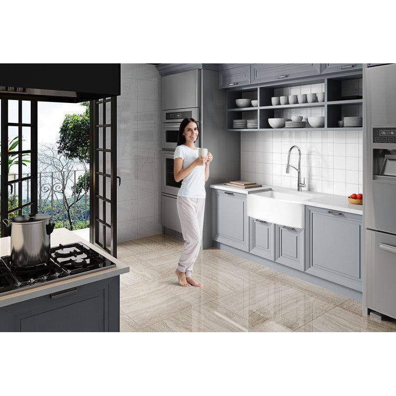 Thumbnail: ANZZI Mesa Series Farmhouse Solid Surface 33 in. 0-Hole Single Bowl