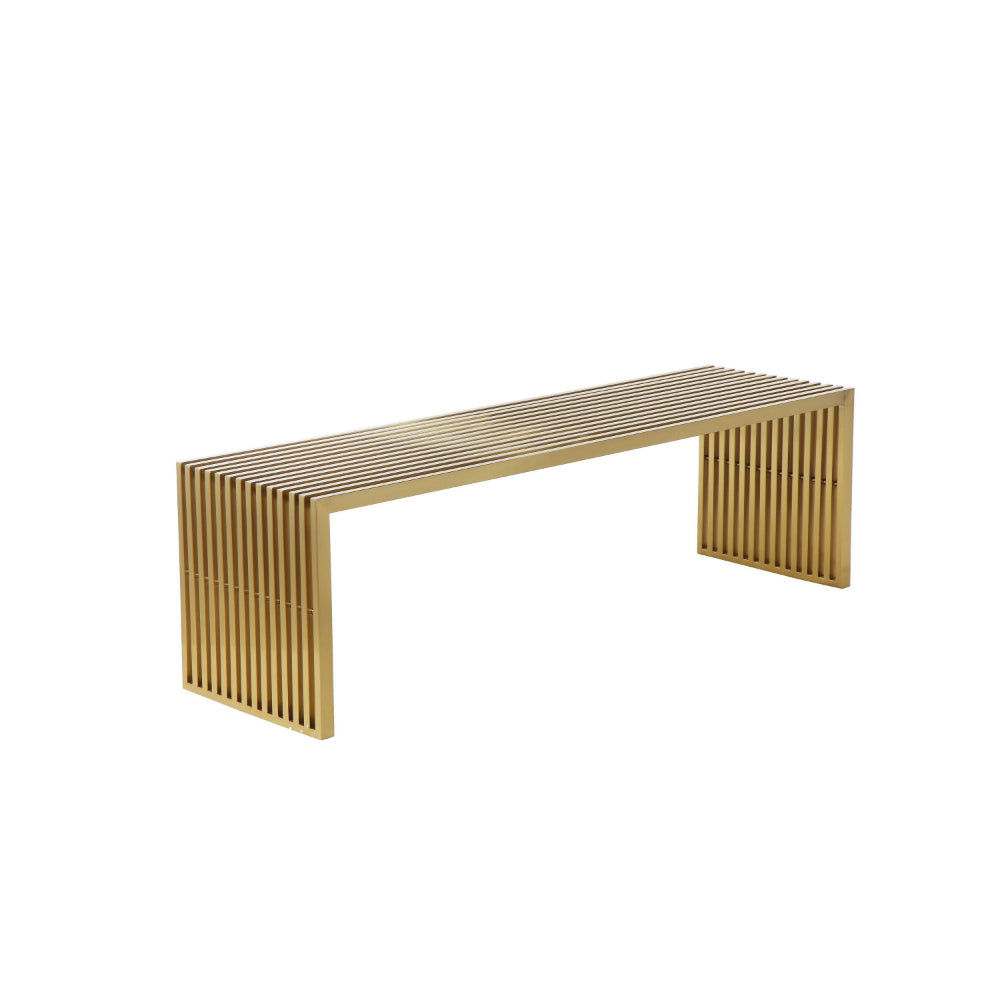 Benzara Niki 55" Accent Bench, Slatted, Rectangular, Luxurious Brushed