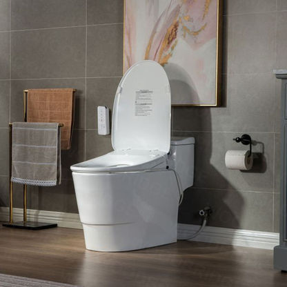 Thumbnail: WoodBridge T-0047 White One Piece 1.1GPF/1.6 GPF Dual Flush Elongated Toilet Wit