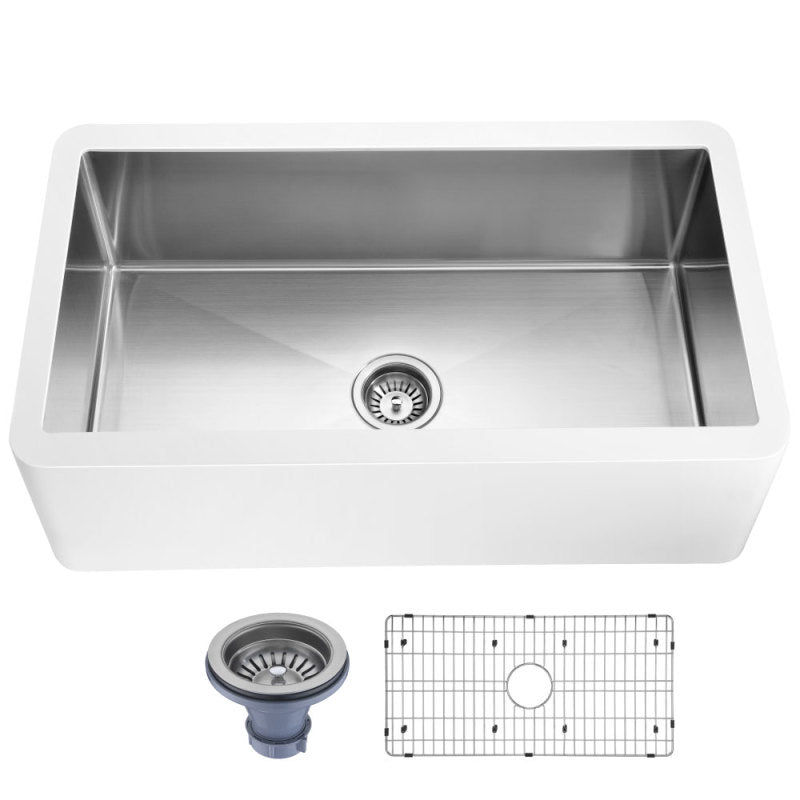 ANZZI Nepal Series Farmhouse Solid Surface 33 in. 0-Hole Single Bowl Kitchen Sin