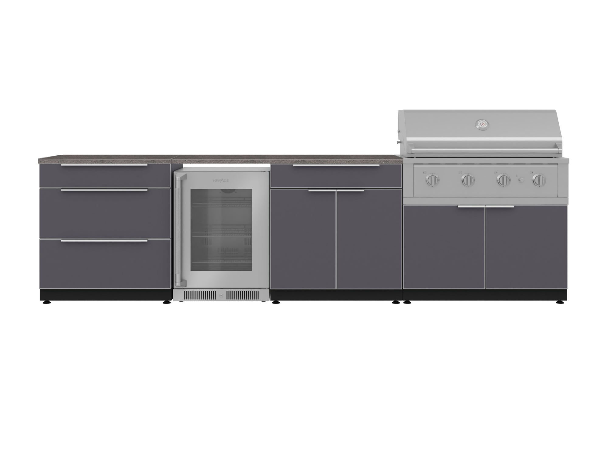 OKC Alum 7pc-3drw,Bar,40 IGC,40 NG Perf Grill, Fridge w Glass Door, Estone Grey 