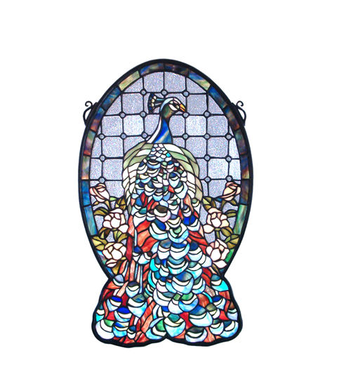 Meyda 12"W X 19"H Peacock Profile Stained Glass Window