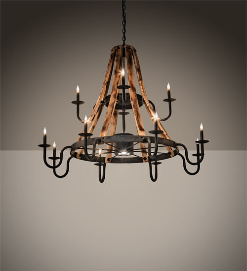 Meyda 54" Wide Barrel Stave Madera 12 Light Chandelier