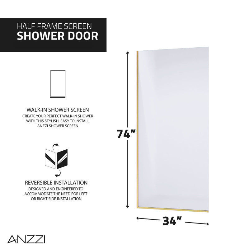 Thumbnail: ANZZI Veil Series 74 in. by 34 in. Frameless Glass Shower Screen Shower