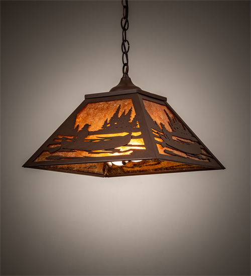 Meyda 16" Square Canoe At Lake Pendant