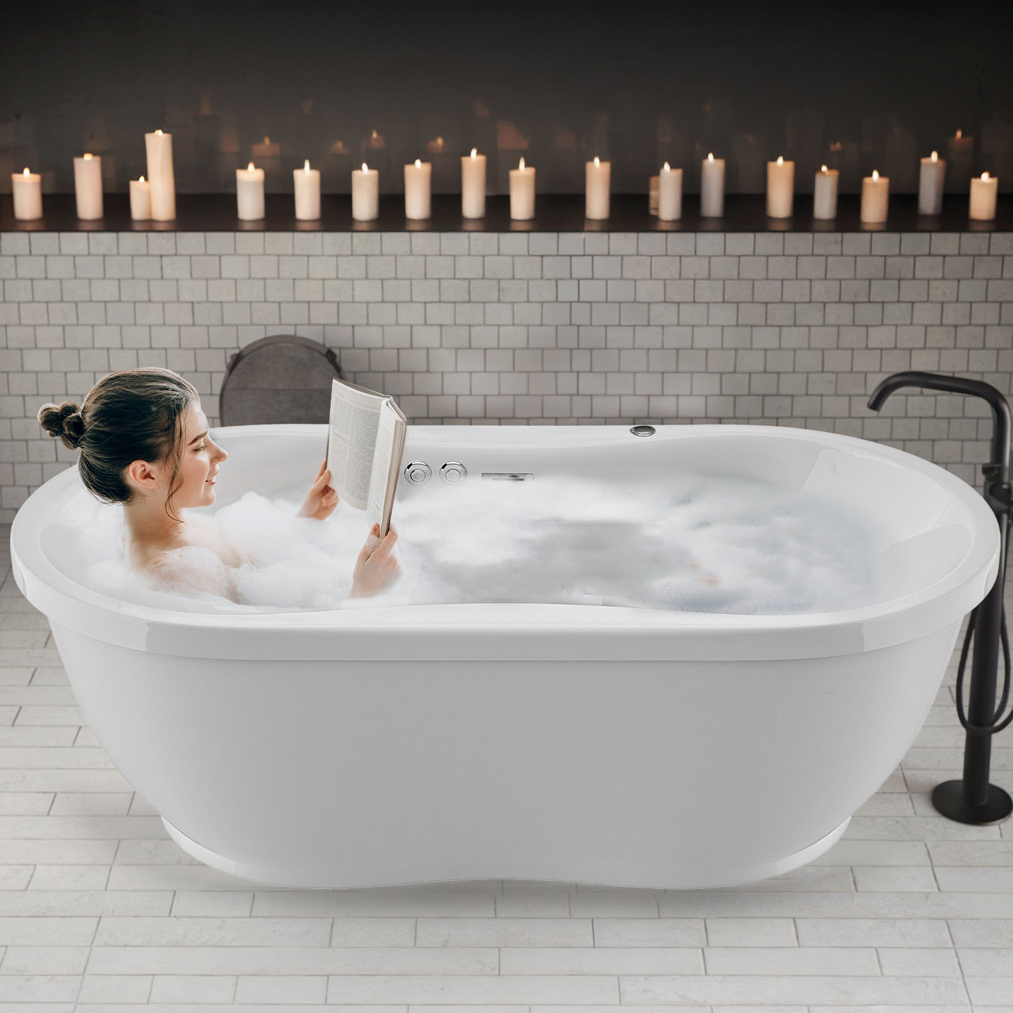Lori Series 71 in. L x 36 in. W Acrylic Freestanding Air Bathtub with Center Dra
