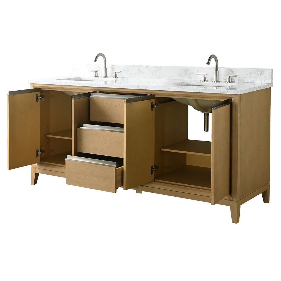 Thumbnail: vanityart 54/60/72" Natural Oak Double Sink Bathroom Vanity w/ Marble