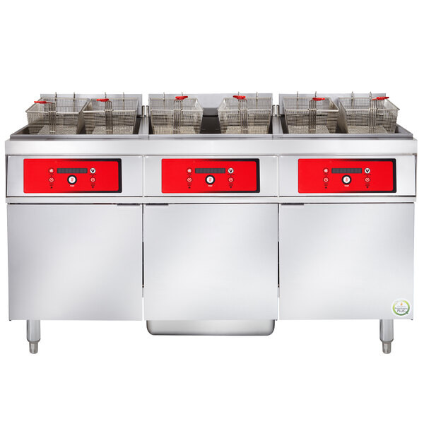 Vulcan 3ER85DF-1 255 lb. 3 Unit Electric Floor Fryer System with Digital Control