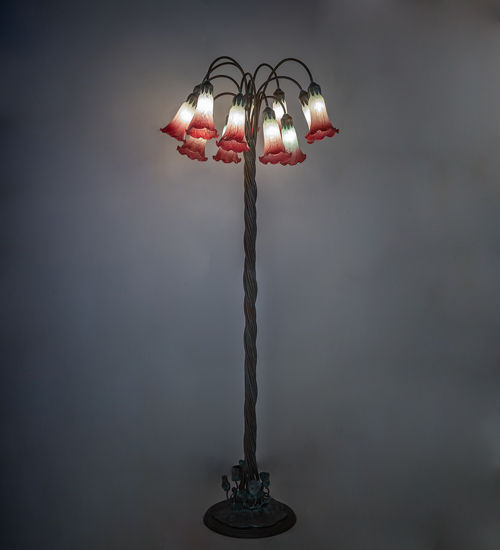 Meyda 61" High Pink/White Tiffany Pond Lily 12 Light Floor Lamp