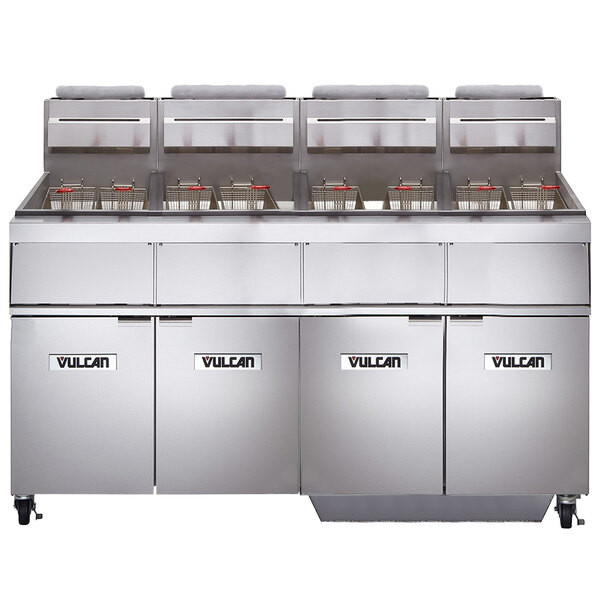 Vulcan 4GR45MF-1 Natural Gas 180-200 lb. 4 Unit Floor Fryer System with Millivol