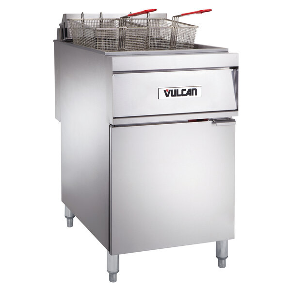 Vulcan 1ER85A-2 85 lb. Electric Floor Fryer with Analog Controls – 480V, 3 Phase