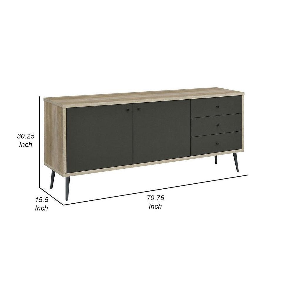 Thumbnail: 71 Inch Sideboard Console Cabinet, 2 Doors, 2 Shelves, 3 Drawers, Gray - BM30927
