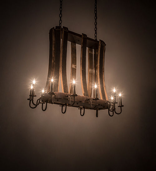 Meyda 40"L Barrel Stave Madera 12 LT Oblong Chandelier