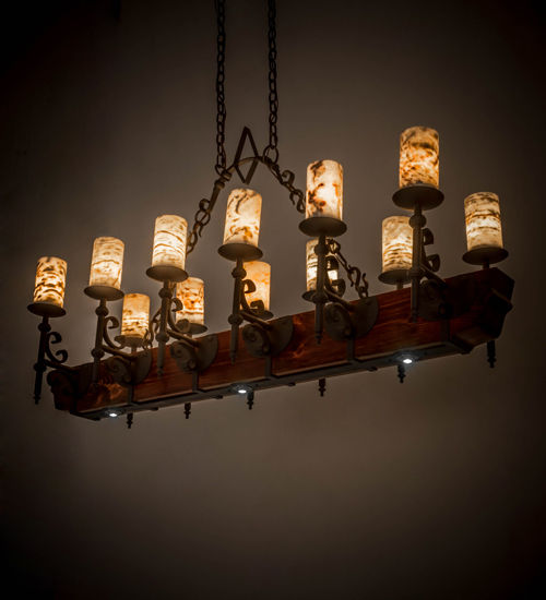 Meyda 60" Long Tudor Jadestone 12 Light Oblong Chandelier