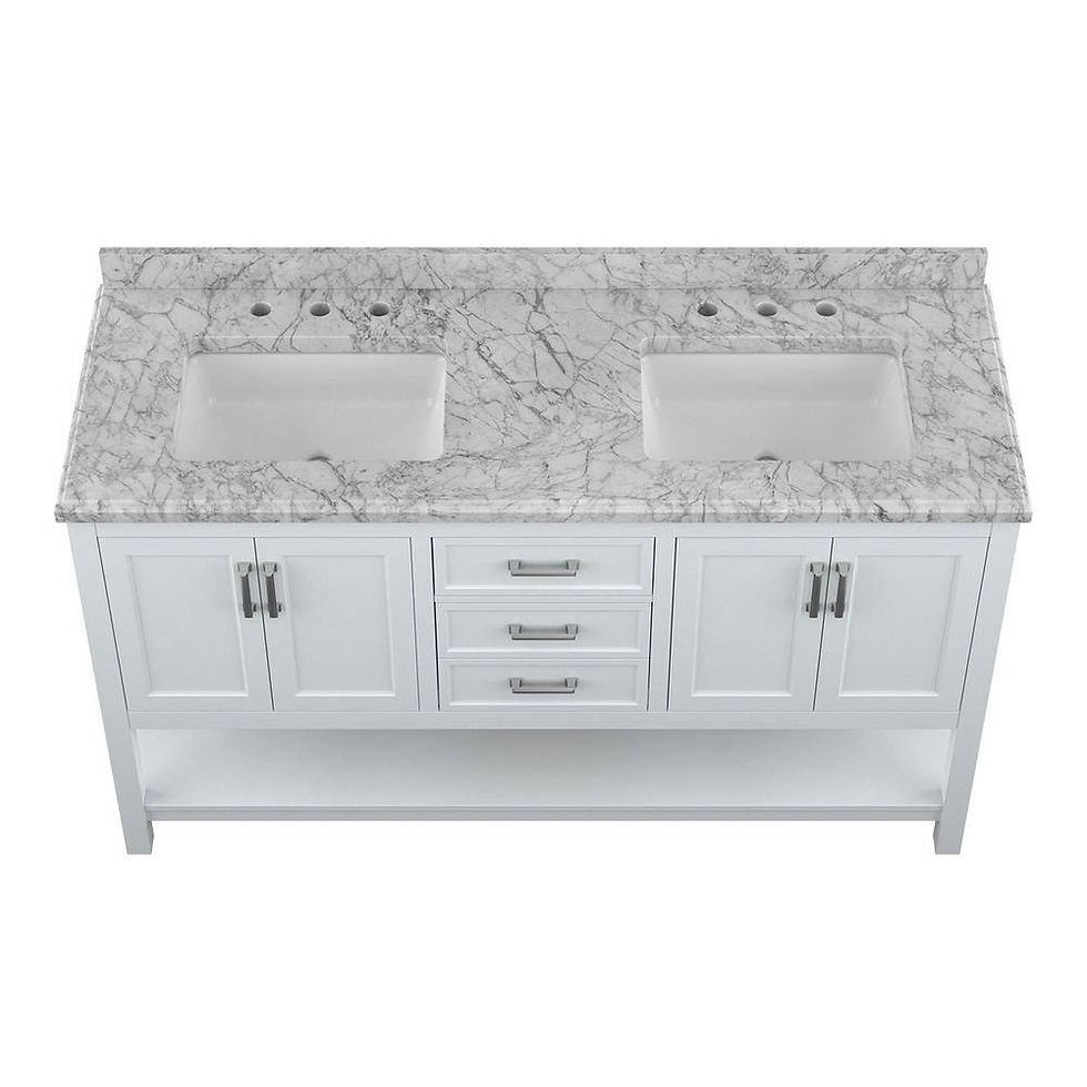 Thumbnail: Affinity 61" Double Sink Vanity with White & Gray Carrara Marble Top