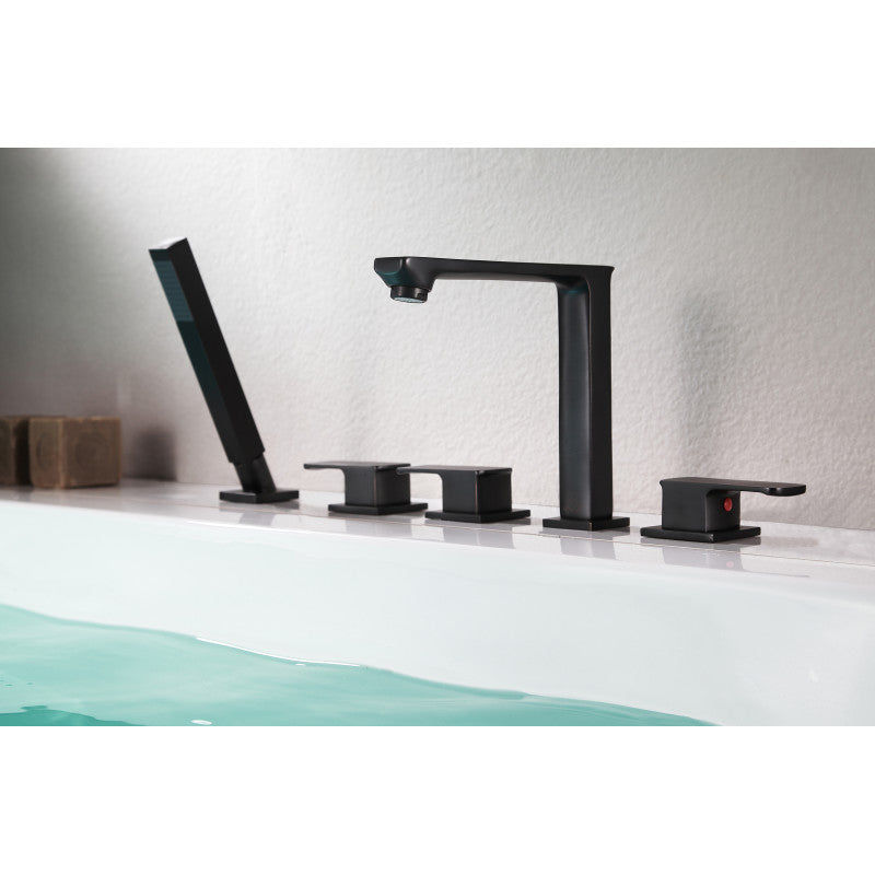 Thumbnail: ANZZI Shore 3-Handle Deck-Mount Roman Tub Faucet with Handheld Sprayer