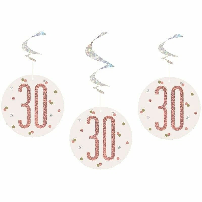 Thumbnail: 6 Pack Hanging Swirl Decorations Age 13 - 100 - Rose Gold
