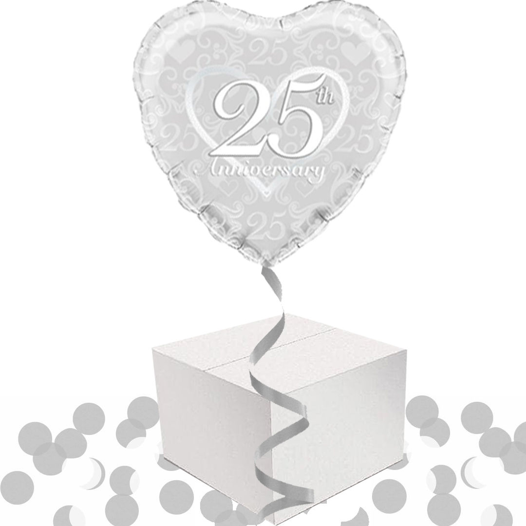 Balloon in a Box - Silver Anniversary Heart