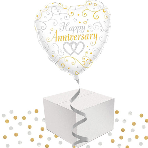 Balloon in a Box - Happy Anniversary Silver & Gold Heart | G&G Balloons