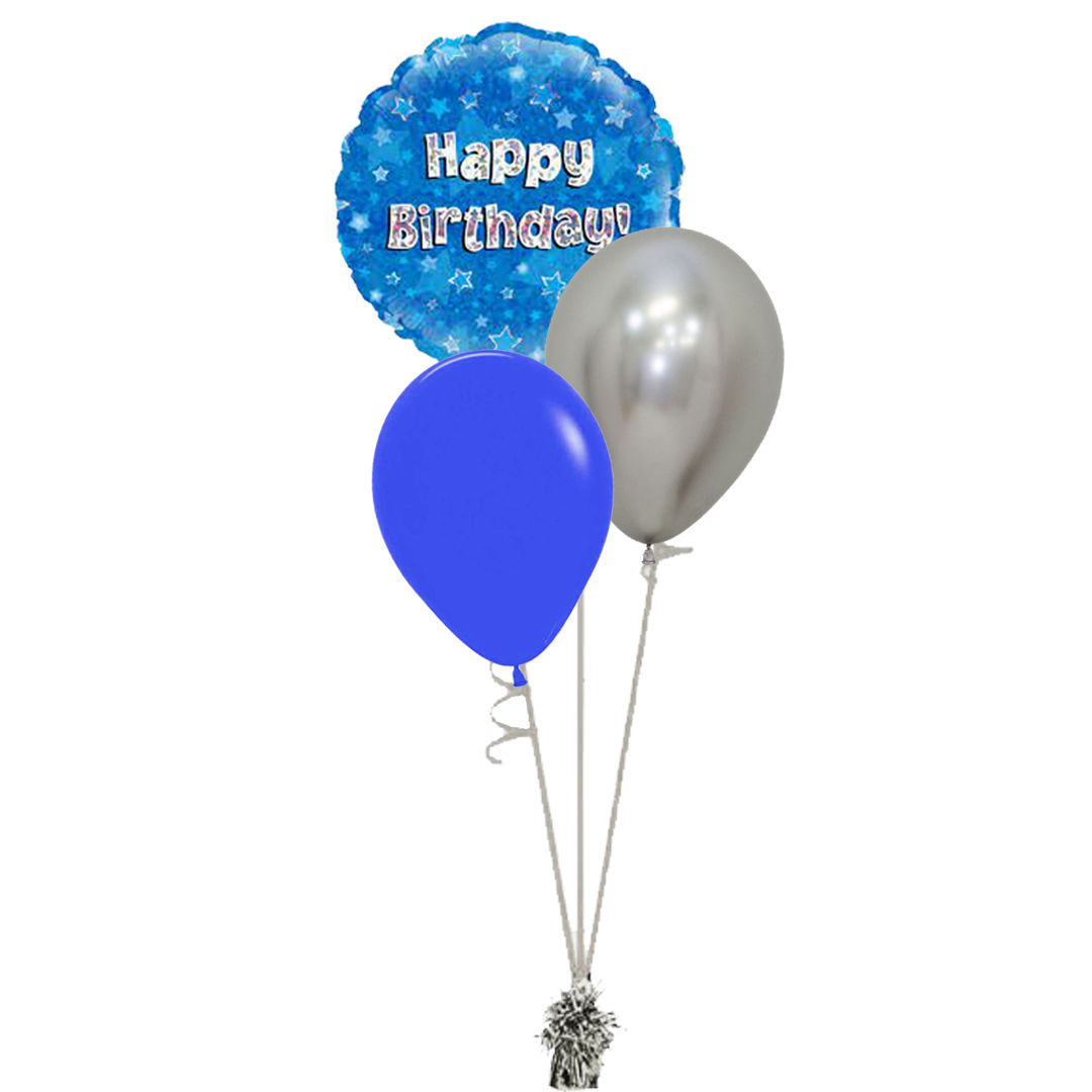 Mixed Foil & Latex Bouquet - 1 Foil & 2 Latex - Blue & Silver H/B