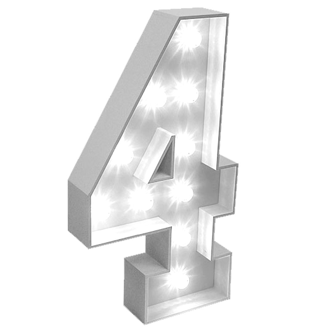 4ft White LED Light Up Number - 4 (Hire)