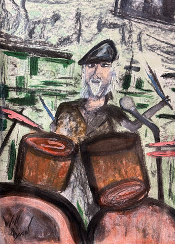 Basement Rocker. 24"X18" Mixed Media on Paper