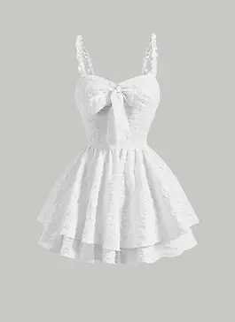 SHEIN MOD Bow Front Frill Trim Cami Romper.webp