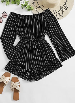 EMERY ROSE Striped Print Frill Trim Tie Front Bardot Romper .jpeg