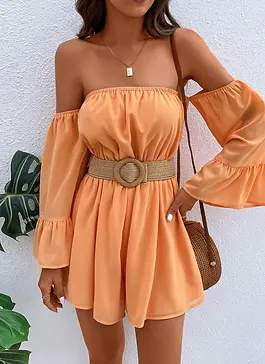 VCAY Off Shoulder Flounce Sleeve Romper.webp