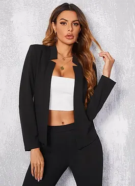 SHEIN BIZwear Solid Notch Neck Blazer.webp