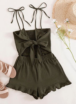 SHEIN VCAY Knot Detail Shirred Ruffle Hem Cami Romper.jpeg