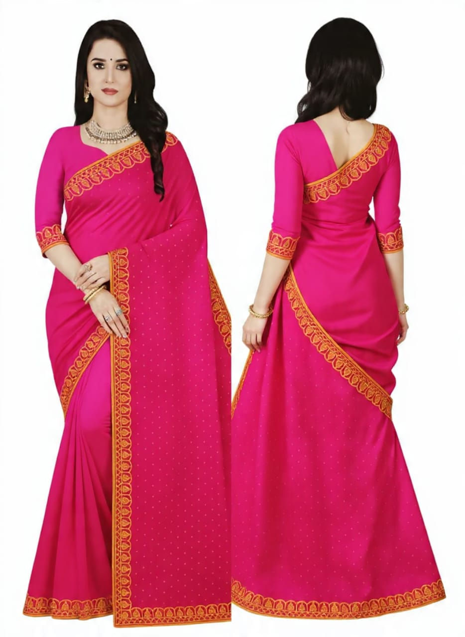 Thumbnail: Premium Kanjivaram Style Pink Saree with Golden Border