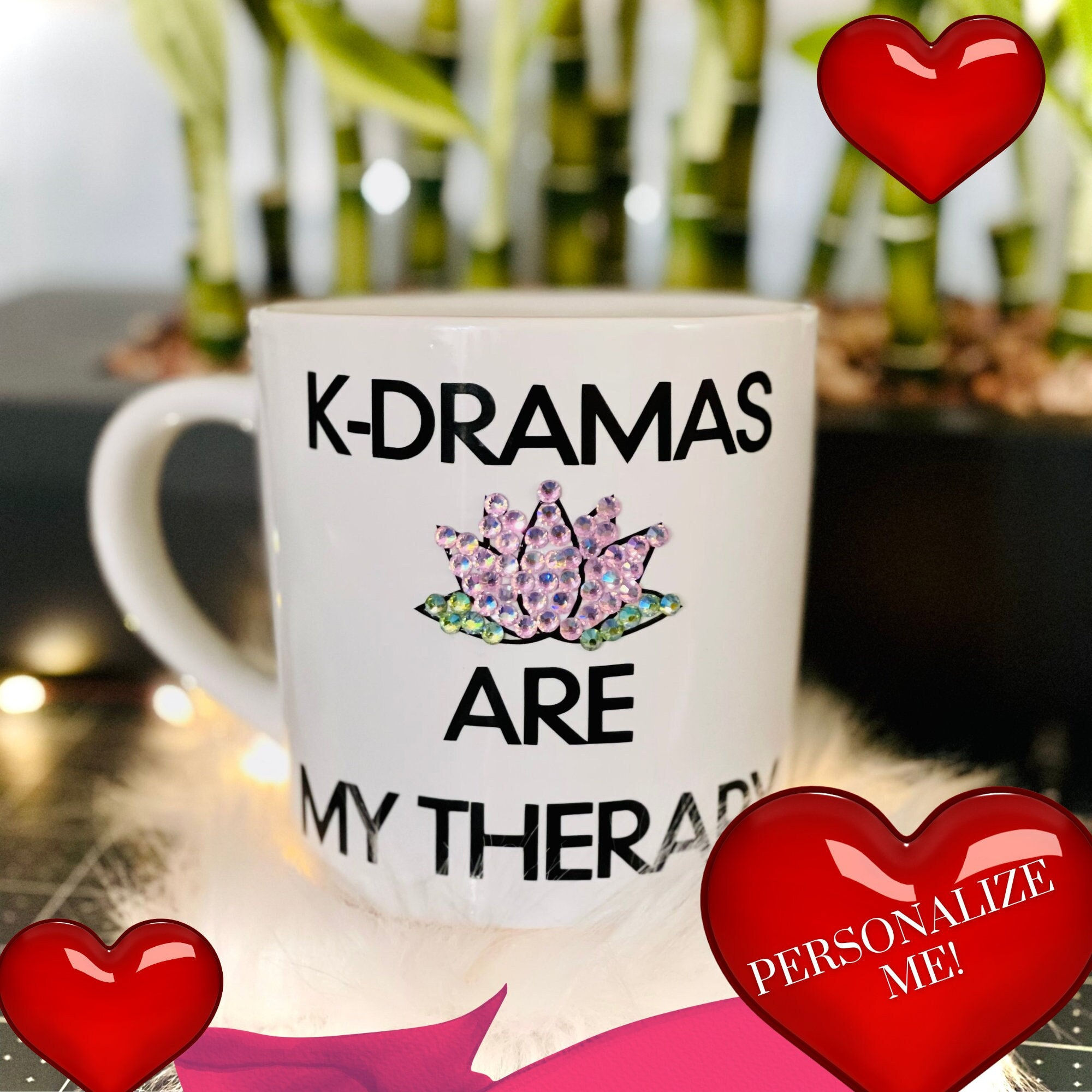 KDrama Coffee Mug, Kpop Fan Gift, 17 oz Ceramic Bling Cup