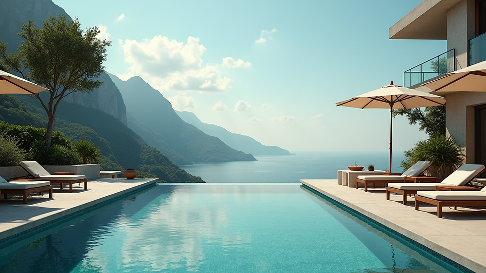 Eye-level view of a luxury travel destination with stunning scenery