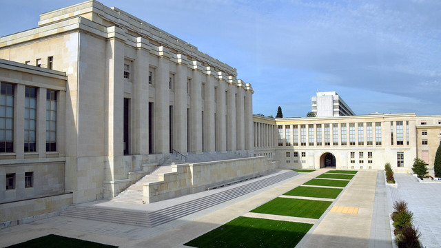 Palacio de las Naciones en Ginebra, Suiza, sede de la reunión de la ONU sobre la paz en Sudán
