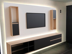 Cubrica, negro ultramate, catania, mueble de tv librero, centro de tv, mueble para pantalla con librero, centro de entretenimiento, mueble de tv con luz