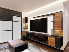 Cubrica, negro ultramate, Tzalam, mueble de tv con luz, centro de tv Tzalam mueble para pantalla con luz, centro de entretenimiento