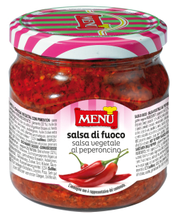 Glazen pot Menu Salsa di Fuoco, een inspirerende kooktechniek.