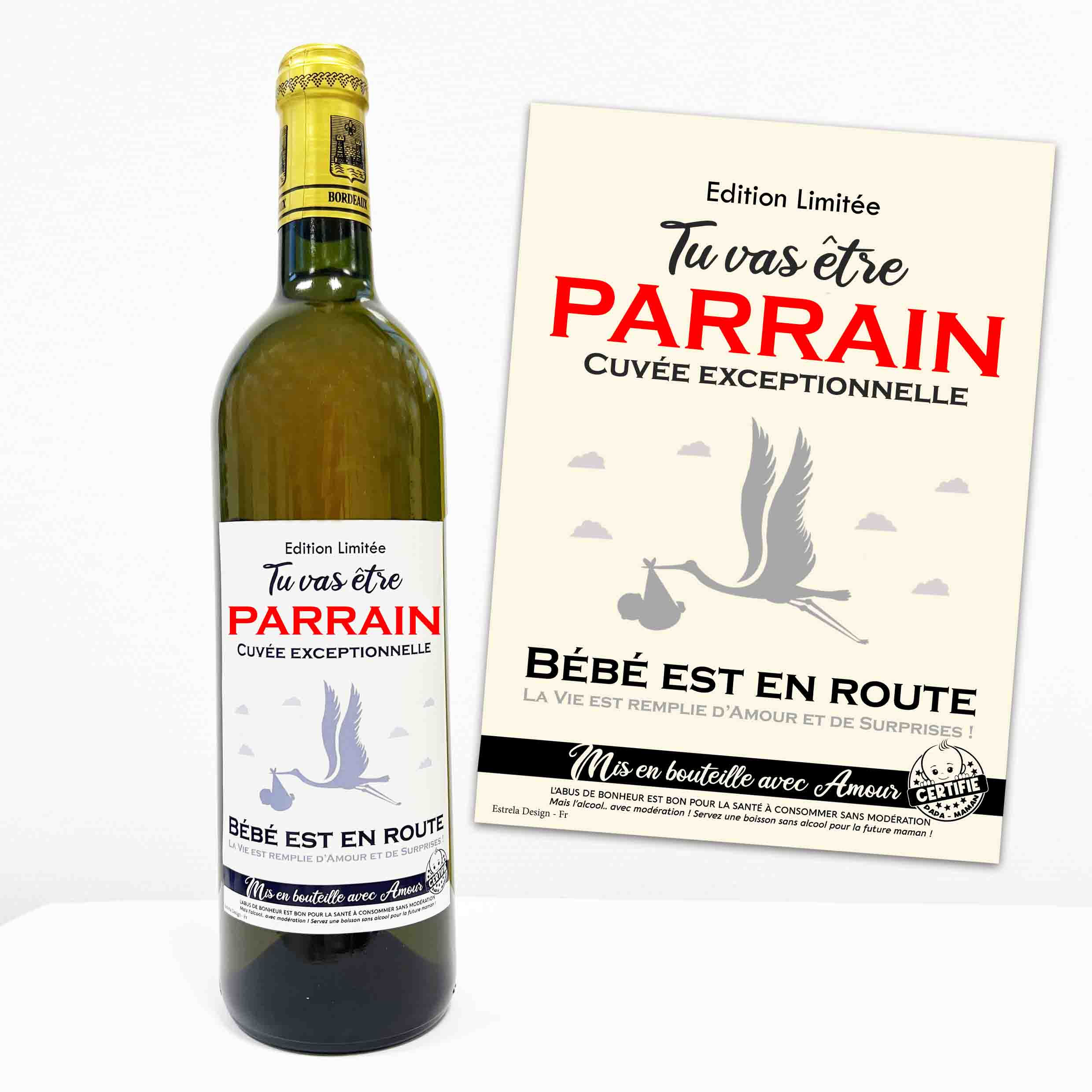 Étiquette Vin / Rosé à personnaliser - Parrain Marraine