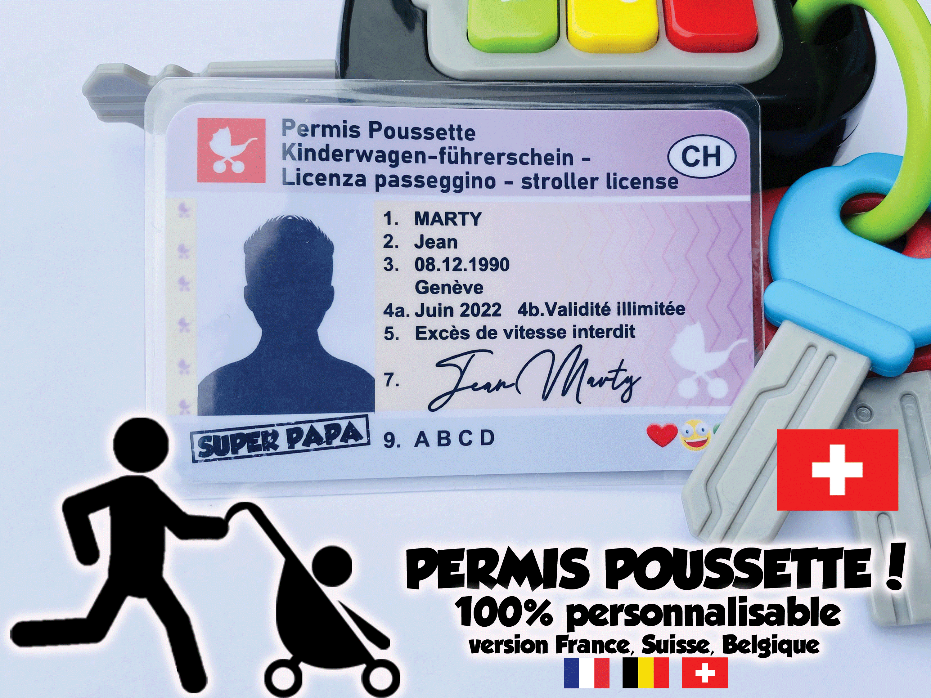 PERMIS POUSSETTE à personnaliser ! Version Suisse, Belge , France