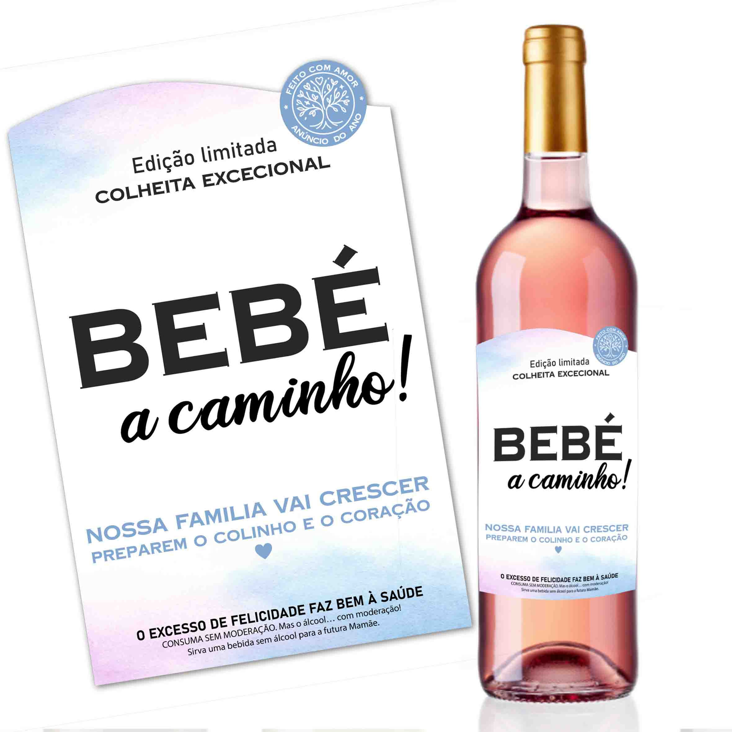 Rótulo de vinho para anúncio de gravidez
