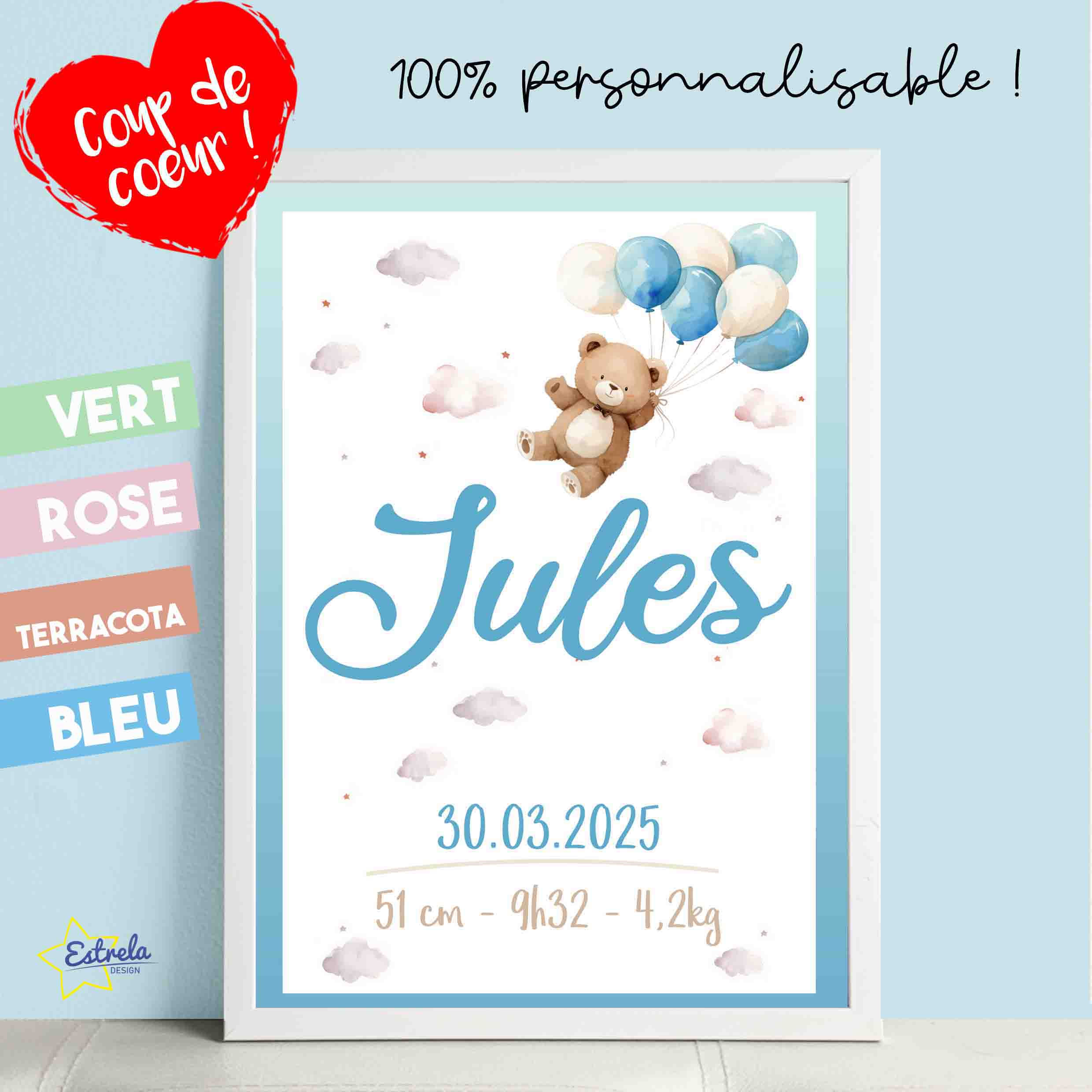 AFFICHE NAISSANCE personnalisée – ourson